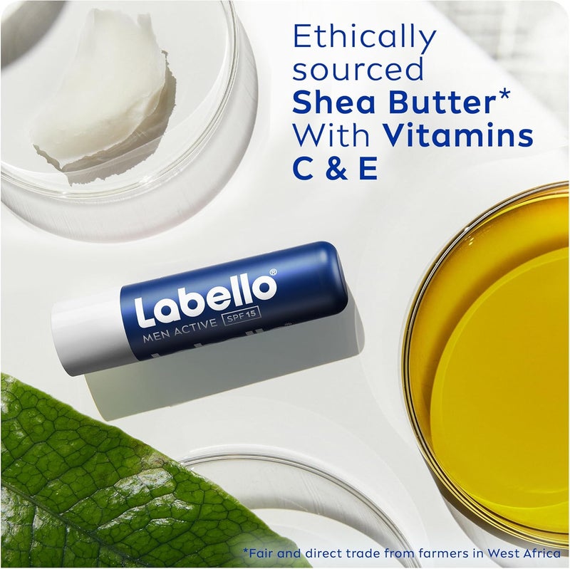 Labello Men Active Lip Balm, SPF 15, 24H Melt-In Moisture, with naturally derived ingredients, Mineral Oil Free, Fragrance Free, 4.8g - Image 4